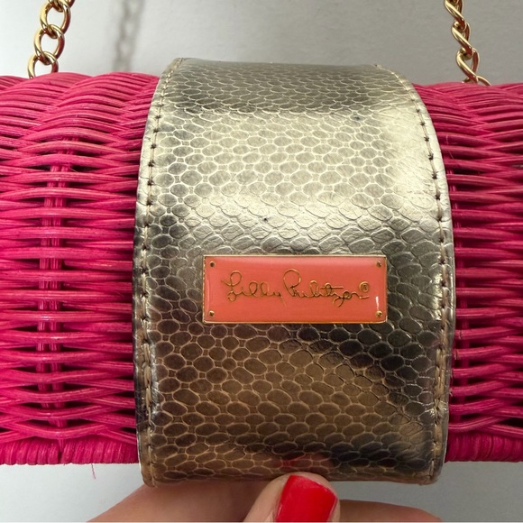 Lilly Pulitzer Rattan Purse Bag Pink Gold - Picture 8 of 13